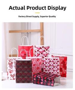 Detail of assorted Valentine gift bags with love prints and durable white rope handles