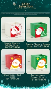 Macro detail of four Christmas gift boxes featuring Santa and Snowman in a grid layout