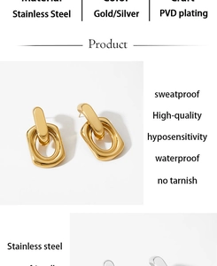 Detail of PVD plated stainless steel earrings showing gold and silver color options