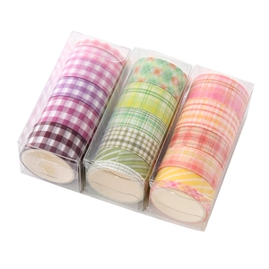 Three-box set of Korean-style plaid washi tape rolls in colorful patterns for DIY crafts