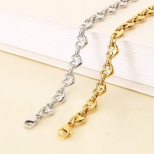 Elegant heart shaped link bracelets available in gold and silver stainless steel