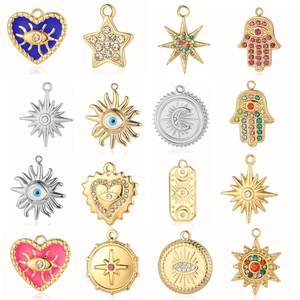 Vintage Edelstahl Anhänger Böser Blick Herz Stern Mond Hamsa Hand Charms 18K Vergoldet Emaille Strass Schmuckherstellung