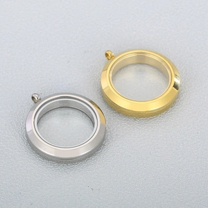 Polished gold and silver round stainless steel floating locket pendants for DIY necklaces