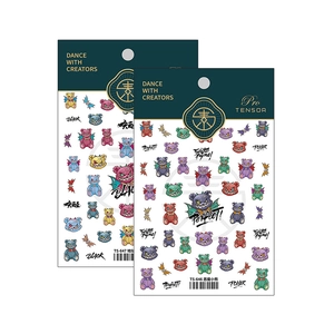 5D punk devil bear nail art stickers with embossed matte texture in purple and green
