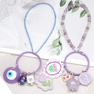 Vibrant Colorful Beaded Keychain With Acrylic Heart Star Evil Eye Flower Pendant Dopamine Style Bag Charm Accessory For Women Men