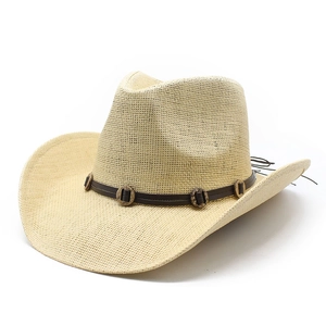 Western Cowboy Paper Straw Hat Wide Brim Sun Protection Summer Beach Travel Retro Style With Leather Band For Men Women