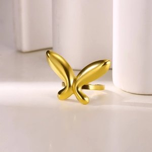 Elegant 18k gold plated stainless steel ring with abstract butterfly design for women