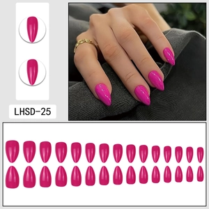 Glossy rose red almond shape press-on nails set with 24pcs professional kit
