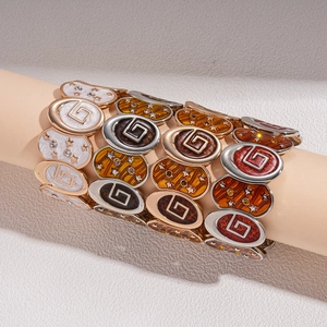 Vintage elastic wide bracelet with zircon stars and colorful resin enamel in four tones