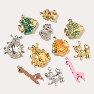 French enamel animal charms in stainless steel with colorful puppy cat and fish designs