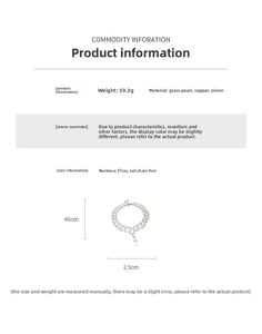Detailed size chart for layered pearl necklace with cross pendant and zircon material