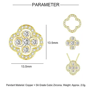 Detail view of 13.5mm clover pendant with 5A cubic zirconia and golden finish dimensions