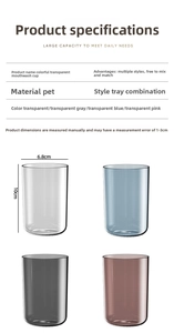 Detailed size specifications of PET transparent mouthwash cups in four gradient colors