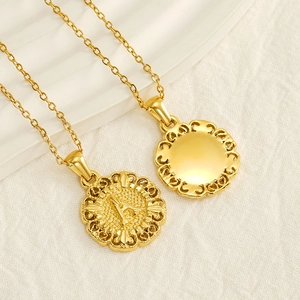 Fashionable titanium steel necklace with letter A embossed pendant and golden O-chain