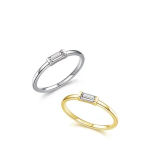 925 Sterling Silver Ring Baguette Cut Cubic Zirconia Minimalist Geometric Jewelry For Women Elegant Gift