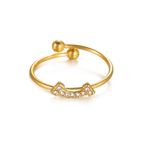 18K gold stainless steel open bangle featuring diamond-encrusted T-smile and ball ends