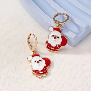Boucles D'oreilles Père Noël Mignon Noël Émail Alliage Rouge Blanc Or Couleur Bijoux De Vacances Pour Femmes