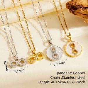 Infinity number 8 pendant necklace with crystals in gold and silver stainless steel
