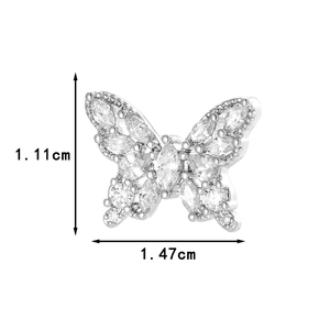 Silver butterfly earrings with clear zircon stones measuring 1.11cm by 1.47cm
