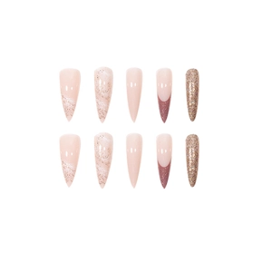 Faux ongles stiletto longs avec texture marbrée, paillettes et pointes french bordeaux