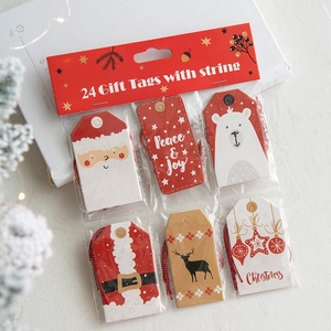Set of 24 Christmas gift tags with 6 festive designs and hanging ropes for holiday decor