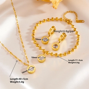 Gold stainless steel Roman numeral jewelry set with necklace bracelet and earrings