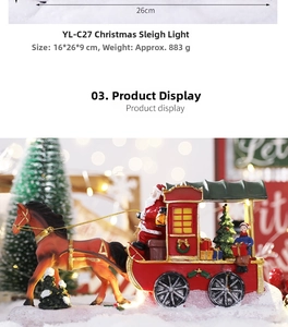 Christmas LED carriage decoration with Santa Claus and warm lighting, 26x16x9cm size detail