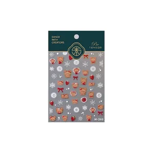 3D teddy bear and strawberry nail art stickers with gold foil details model M-260