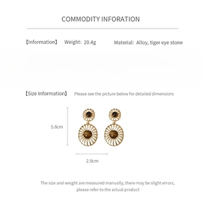 Detailed dimensions of gold alloy vintage tiger eye stone earrings with size and weight