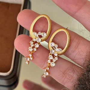Boucles-d-oreilles Pendantes À Franges Vintage Alliage Brossé Ovale Avec Tige En Argent Bijoux Zircon Élégants