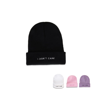 Knit Beanie Hat Acrylic Warm Winter Cuffed Skull Cap With I Don't Care Embroidery Fashion Streetwear Unisex