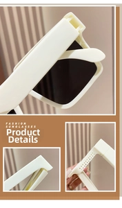 Detail view of cream oversized sunglasses showing hinges and anti-slip temple design