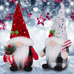 Christmas Gnomes Sequin Hat Buffalo Plaid Plush Tomte Rudolph Ornaments Faceless Doll Xmas Home Decor Tabletop Decoration