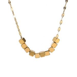 Golden titanium steel necklace with square cubic pendants on a thin link chain