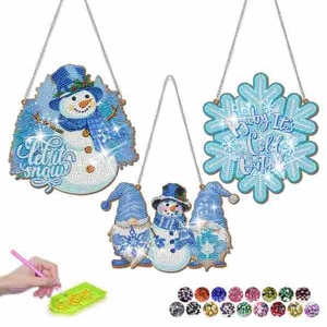 Detail of 5D DIY diamond painting kits with snowman designs and complete handcraft tools
