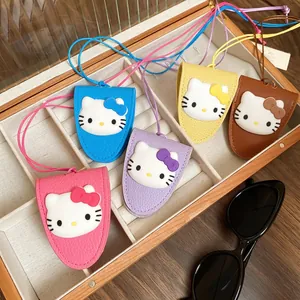 Colorful Hello Kitty PU leather lanyard key covers in pink blue and purple colors