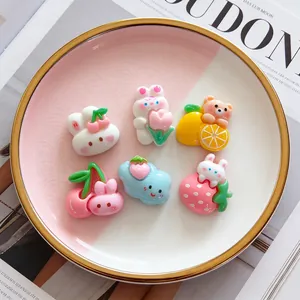 Cute cherry rabbit resin charms for DIY hair accessories and phone case decor set