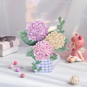 3D Pop Up Greeting Card Hydrangea Flower Bouquet Laser Cut Paper For Mother Day Birthday Anniversary Handmade