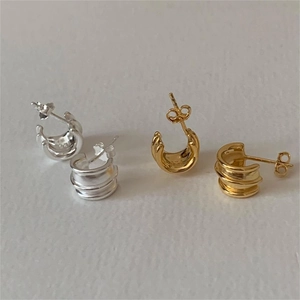 925 Sterling Silver triple spiral hoop earrings in silver and golden minimalist finishes