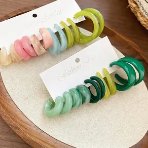 Boucles D'oreilles Créoles En Résine Acrylique Avec Tige En Argent Sterling 925 Forme C Texture Marbre Pour Femmes
