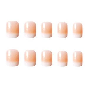Short square press-on nails with French pink and white gradient design, set of 10 pieces