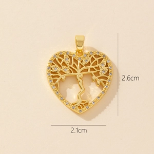 Golden heart tree of life pendant with sparkling crystals, size 2.1cm by 2.6cm