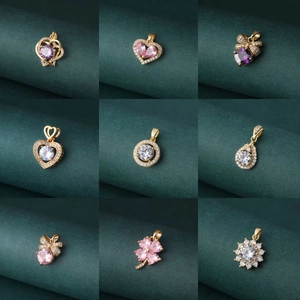 Fashion zircon pendants in heart, drop, and floral shapes with gold plating