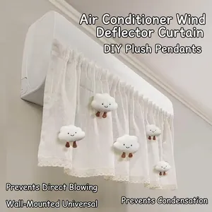 White fabric air conditioner cover with lace trim and plush cloud decorations