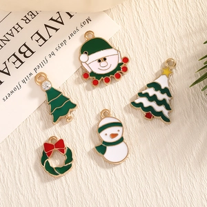 5-piece set of Christmas alloy pendants featuring Santa Claus, tree, and snowman charms