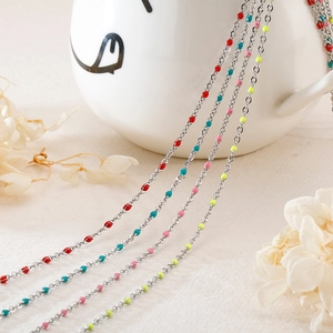 Minimalist titanium steel necklace with colorful resin bead charms for women