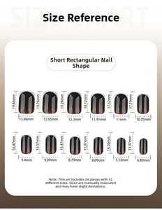 Tableau des tailles pour ongles à presser avec 12 dimensions de capsules carrées