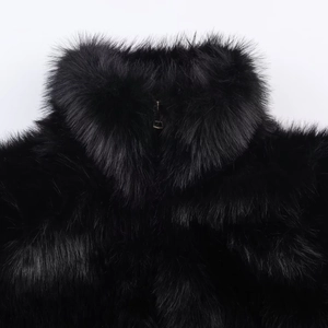 Manteau en fausse fourrure noire pour femme avec peluche dense et fermeture éclair
