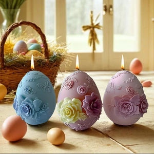 Moule En Silicone Oeuf De Pâques Relief Floral Design Rose Fabrication Bougies Bricolage Flexible