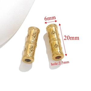 Golden stainless steel bamboo cylinder beads with star patterns for DIY jewelry necklaces